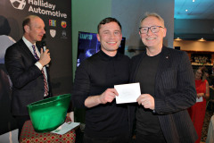 Russell Yates receiving his prize draw from special guest boxer Carl Frampton MBE at the President\'s Annual Dinner held at the Royal Court. 65 Presidents Dinner Formal