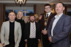 Special guest boxer Carl Frampton MBE, Karen Yates CEO Causeway Chamber, Oscar winner James Martin, Cllr Ciaran McQuillan Mayor Causeway Coast & Glens and Steven Frazer Chamber Vice President  at the VIP drinks reception before the President\'s Annual Dinner, held at the Royal Court.    20 Presidents Dinner Formal