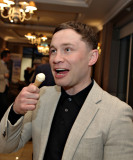 Special guest boxer Carl Frampton MBE with a Morelli\'s Stablemate Whiskey Ice Cream at the VIP drinks reception before the President\'s Annual Dinner, held at the Royal Court. 25 Presidents Dinner Formal