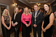 Hazel Taylor, Pamela Doherty, Angela Stewart and Catriona Brolly of Abbey Autoline with James Kilgore President Causeway Chamber and  the President\'s Annual Dinner, held at the Royal Court.    37 Presidents Dinner Formal