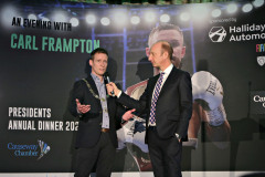 At the President\'s Annual Dinner, held at the Royal Court, James Kilgore President Causeway Chamber being interviewed by the BBC\'s Stephen Watson. 41 Presidents Dinner Formal