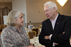 Sue MacLaughlin of Bluebird Care with Billy Nutt of Nutt Travel at the Causeway Chamber's President's Business Lunch. 10 Presidents Lunch