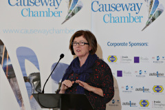 Sue Gray, Permanent Sec for the Dept of Finance speaking at the Causeway Chamber's President's Business Lunch at the Royal Court Hotel.     45 Presidents Lunch