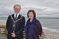 President Murray Bell with Sue Gray, Permanent Sec for the Dept of Finance at the Causeway Chamber's President's Business Lunch at the Royal Court Hotel.      63 Presidents Lunch