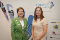 Causeway Chamber of Commerce President Anne-Maire McGoldrick welcomes key note speaker Jayne Brady, Head of the NI Civil Service, to the President's Lunch held at the Lodge Hotel, Coleraine.    01 Presidents Lunch