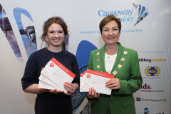 Causeway Chamber of Commerce President Anne-Maire McGoldrick with Sinead Lynch from nominated charity Chest Heart and Stroke at the President's Lunch held at the Lodge Hotel, Coleraine.      05 Presidents Lunch