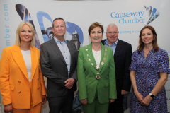Chamber corporate sponsors are Arlene McConaghie of Riada Resourcing, Roger Dallas of IDS Accounting, Causeway Chamber of Commerce President Anne-Maire McGoldrick, David Boyd of Roadside Garages and Jacqueline Hasson of B&E Security at the Causeway Chamber of Commerce Presidents Lunch held at the Lodge Hotel. 19 Presidents Lunch