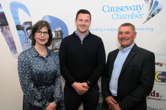 From C&V Developments are Vivienne Gilholm, Mark Donnelly and Colin Gilholm at the Causeway Chamber of Commerce Presidents Lunch held at the Lodge Hotel.     25 Presidents Lunch
