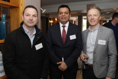 Philip Johnston and Fergal Mulligan of the Bunzl PLC with Vikrant Tyagi (centre) of the Andras House Hotel Group at the official opening of the Riverside Hotel Coleraine.      15 Riverside Hotel Coleraine