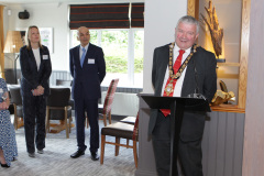 Causeway Coast and Glens Council Mayor Cllr Ivor Wallace with, in the background,  Karen Yates CEO Causeway Chamber of Commerce and Rajesh Rana Director of Andras House Hotel Group  at the official opening of the Riverside Hotel Coleraine.     32 Riverside Hotel Coleraine