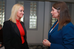 Arlene McConaghie of Riada Resources with host Sarah Travers at the Causeway Chamber of Commerce's  conference on Skills, Scaling and Social Values held at the Marine Hotel In Ballycastle.