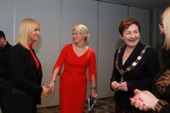 Arlene McConaghie of Riada Resources with Claire Hunter of the Marine Hotel Ballycastle and Causeway Chamber of Commerce President Anne Marie McGoldrick networking at the Causeway Chamber of Commerce's  conference on Skills, Scaling and Social Values held at the Marine Hotel In Ballycastle.