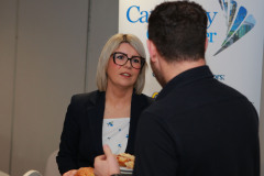 Karen Whyte of Roadside Garages networking at the Causeway Chamber of Commerce's  conference on Skills, Scaling and Social Values held at the Marine Hotel In Ballycastle.