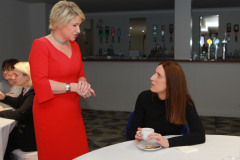 Claire Hunter of the Marine Hotel Ballycastle chatting with Karen Sweeney of BlueBird Care chatting at the Causeway Chamber of Commerce's  conference on Skills, Scaling and Social Values held at the Marine Hotel In Ballycastle.